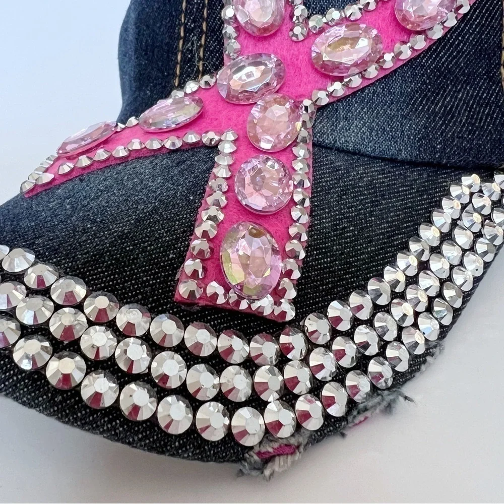 BREAST Cancer Awareness Bling Rhinestone Pink Ribbon Baseball Cap